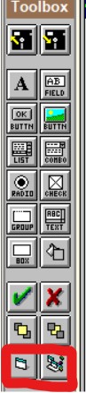 Two buttons at the bottom of the GUI editor toolbox for exporting a form as
code