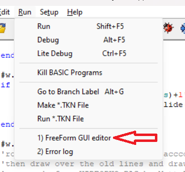 The FreeForm GUI editor item in the Run
menu